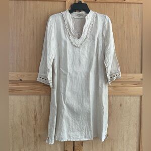 Via signoria made in Italy linen Beachy boho Lagenlook neutral shift dress
